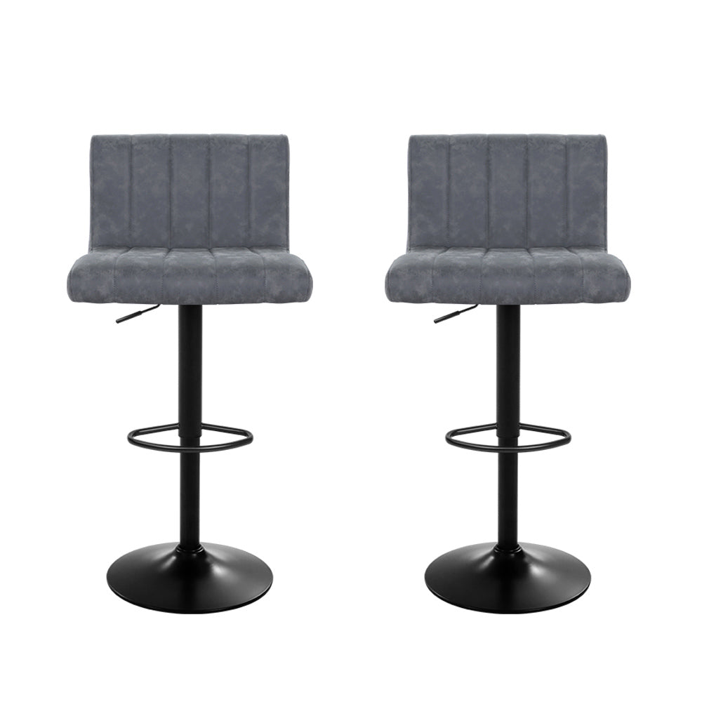 Modern 2x Bar Stools Vintage Leather Gas Lift Grey