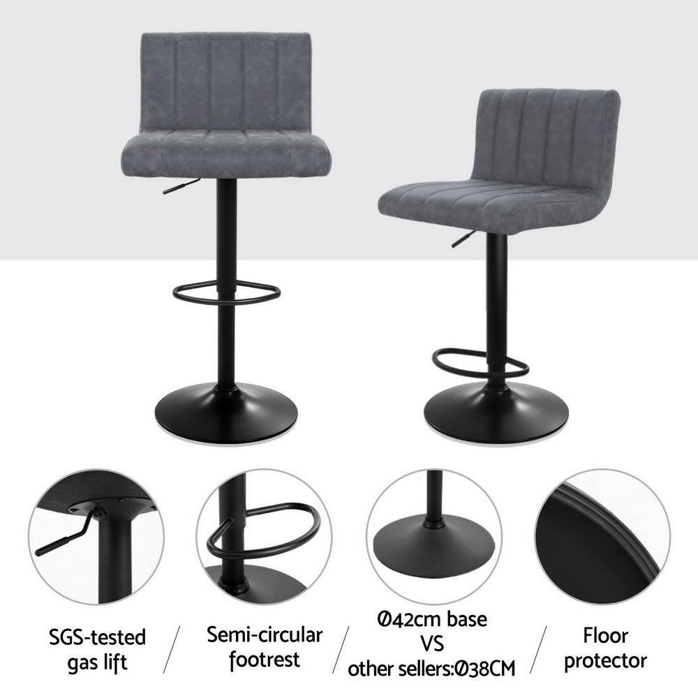 Modern 2x Bar Stools Vintage Leather Gas Lift Grey