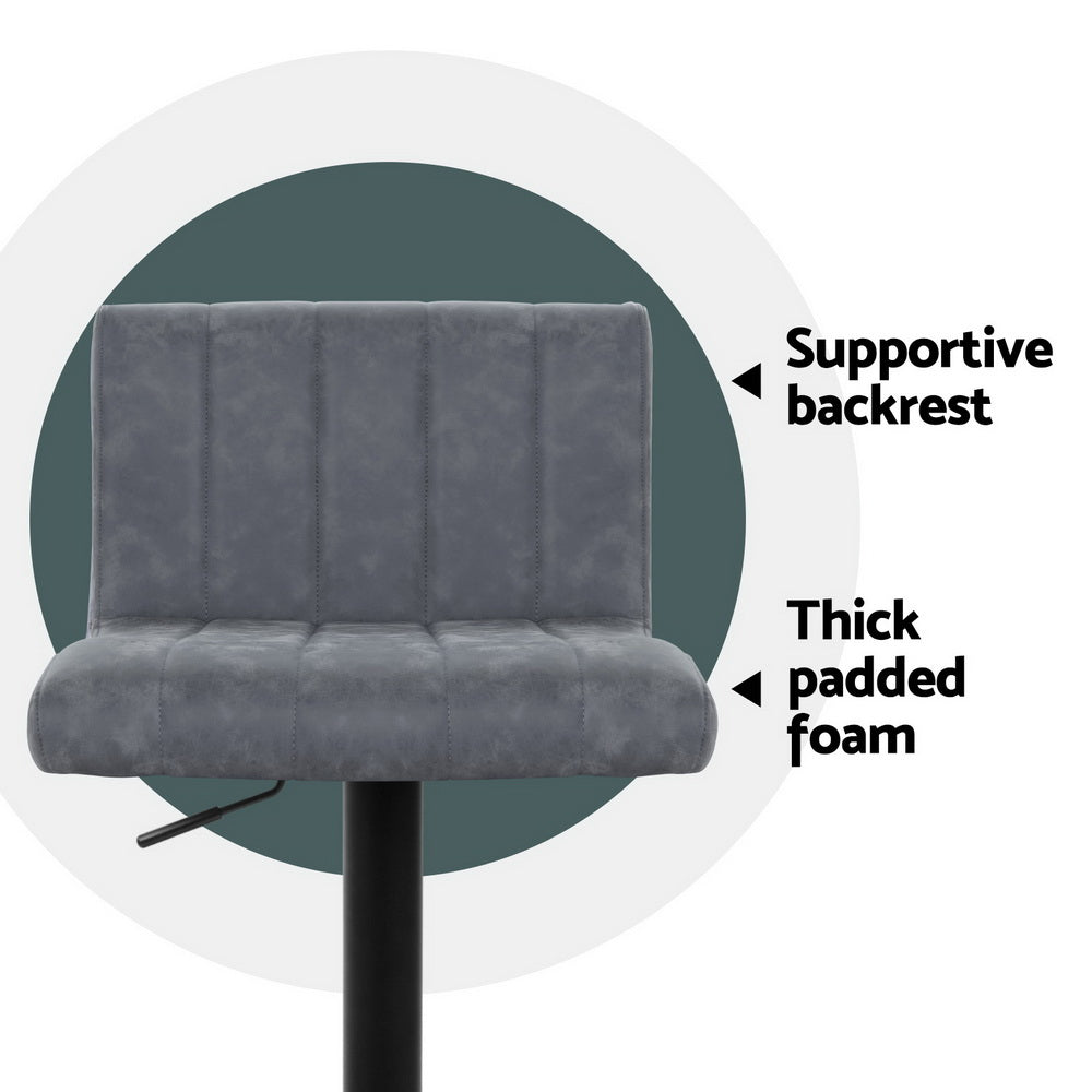 Modern 2x Bar Stools Vintage Leather Gas Lift Grey