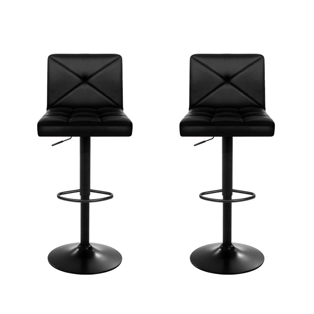 2x Bar Stools Kitchen Dining Chairs Gas Lift Stool Leather Black