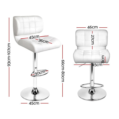 Artiss 2x Bar Stools Gas Lift Leather Padded White