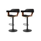 Artiss 2x Bar Stools Gas Lift Leather w/Armrest All Black
