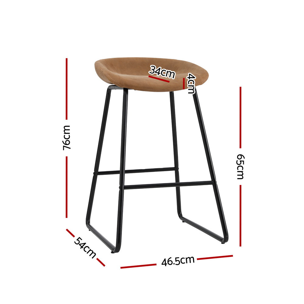 2x Bar Stools Kitchen Dining Chairs Counter Stool PU Leather Metal Brown