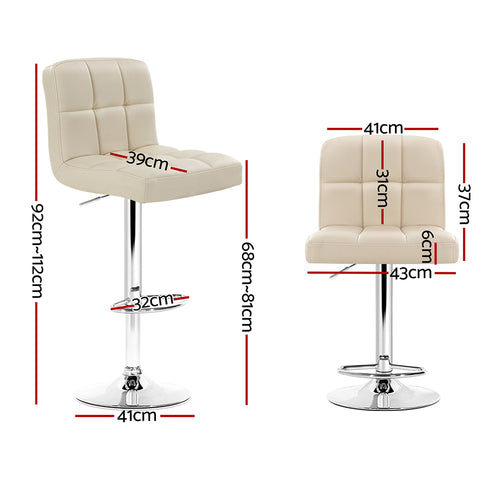 2x Bar Stools Leather Gas Lift Beige