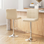 2x Bar Stools Leather Gas Lift Beige