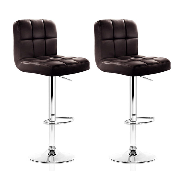 2x Bar Stools Leather Gas Lift Brown