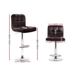 2x Bar Stools Leather Gas Lift Brown