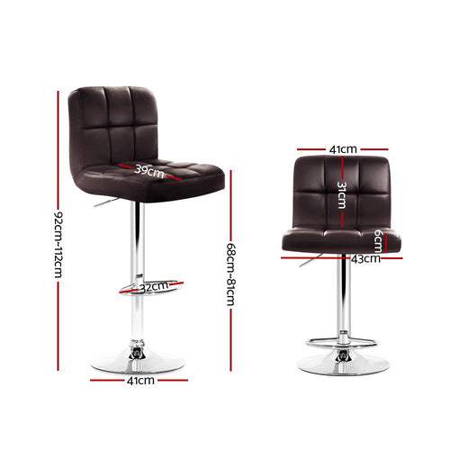 2x Bar Stools Leather Gas Lift Brown