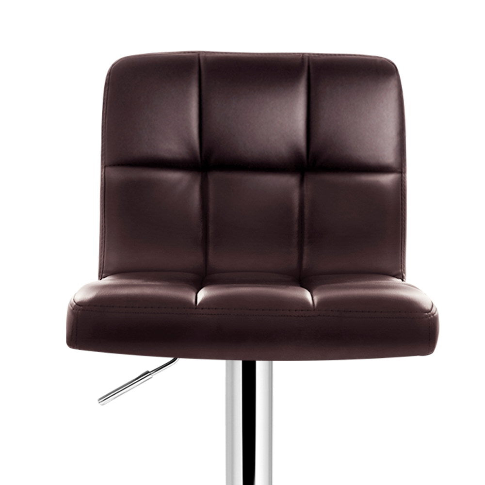 2x Bar Stools Leather Gas Lift Brown