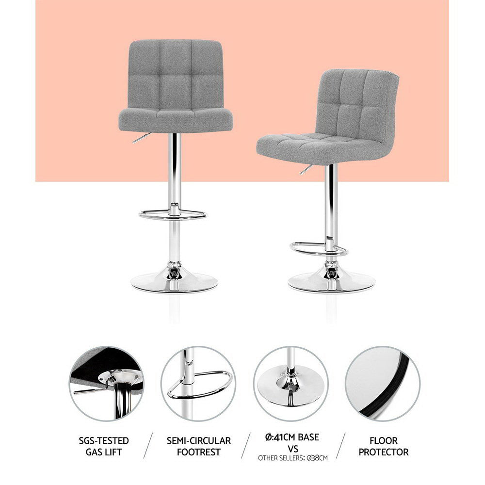 2x Bar Stools Kitchen Dining Chairs Counter Stool Gas Lift Fabric Grey