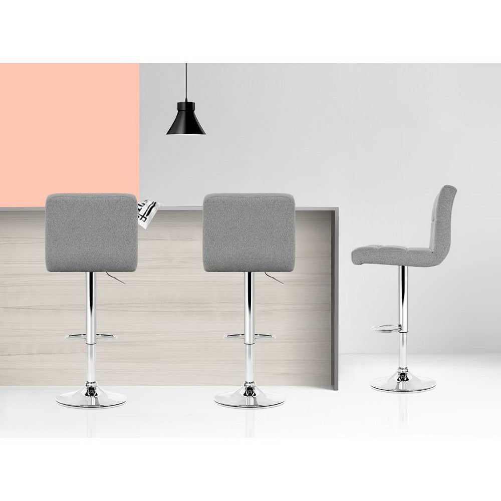 2x Bar Stools Kitchen Dining Chairs Counter Stool Gas Lift Fabric Grey