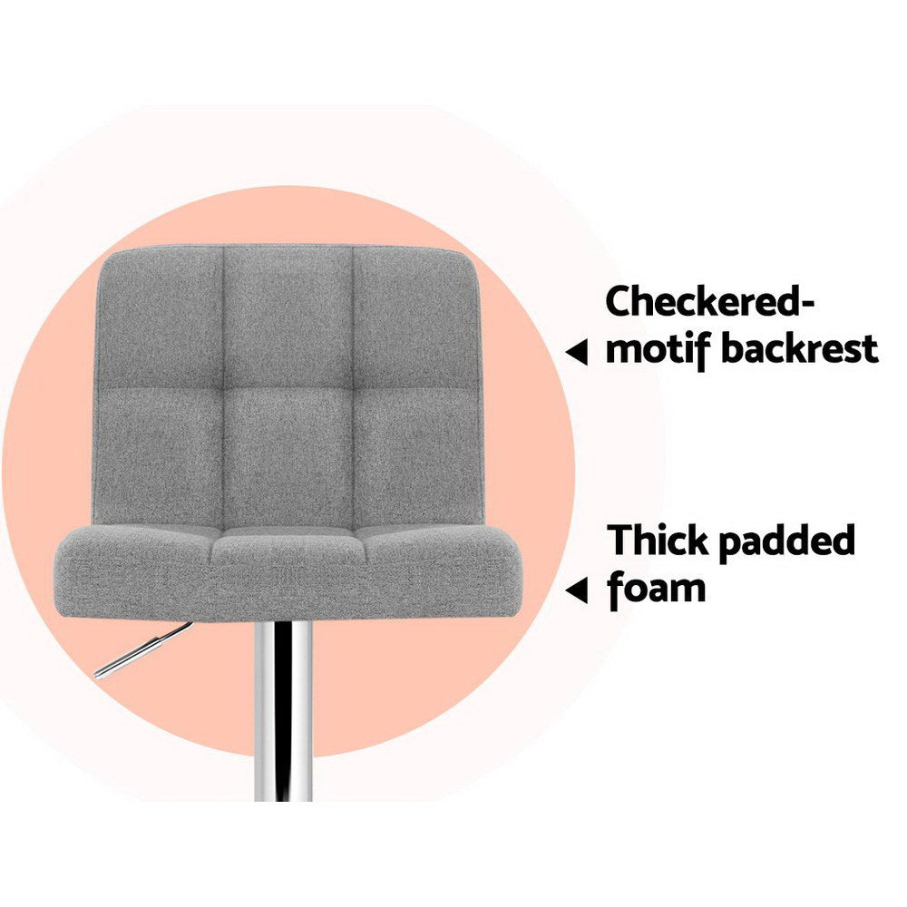 2x Bar Stools Kitchen Dining Chairs Counter Stool Gas Lift Fabric Grey