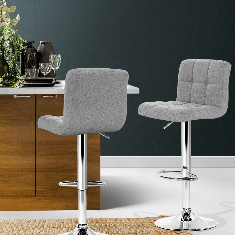 2x Bar Stools Kitchen Dining Chairs Counter Stool Gas Lift Fabric Grey