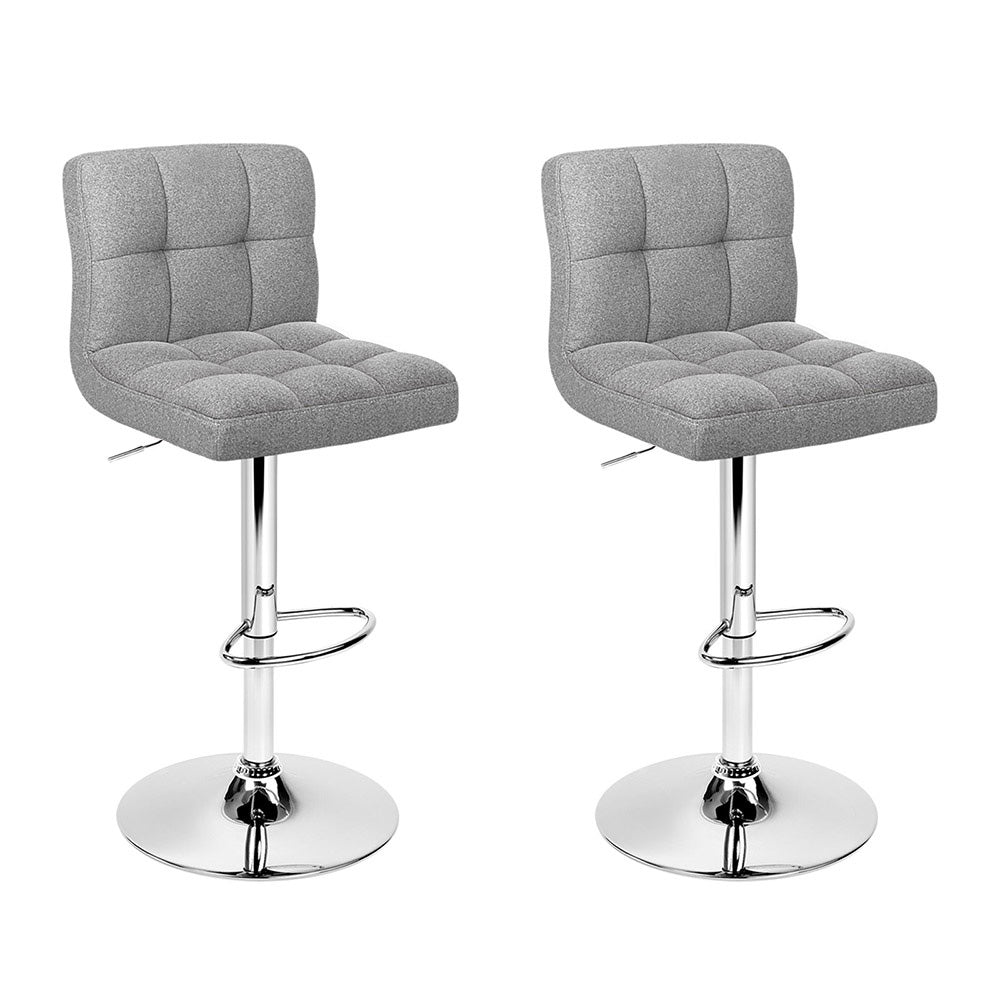 2x Bar Stools Kitchen Dining Chairs Counter Stool Gas Lift Fabric Grey