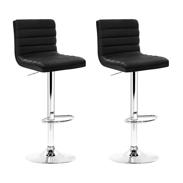 Modern 2x Bar Stools Padded Leather Gas Lift Black