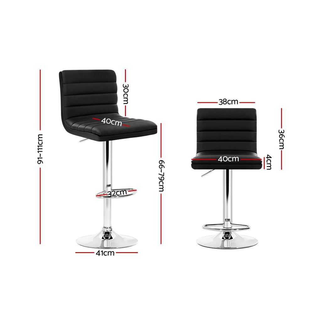 Modern 2x Bar Stools Padded Leather Gas Lift Black