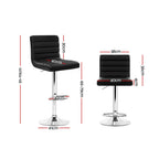 Modern 2x Bar Stools Padded Leather Gas Lift Black