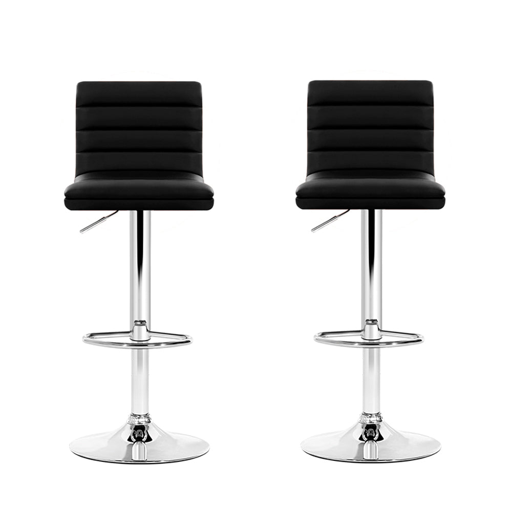 Modern 2x Bar Stools Padded Leather Gas Lift Black