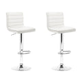 2x Bar Stools Padded Leather Gas Lift White