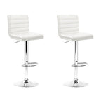 2x Bar Stools Padded Leather Gas Lift White