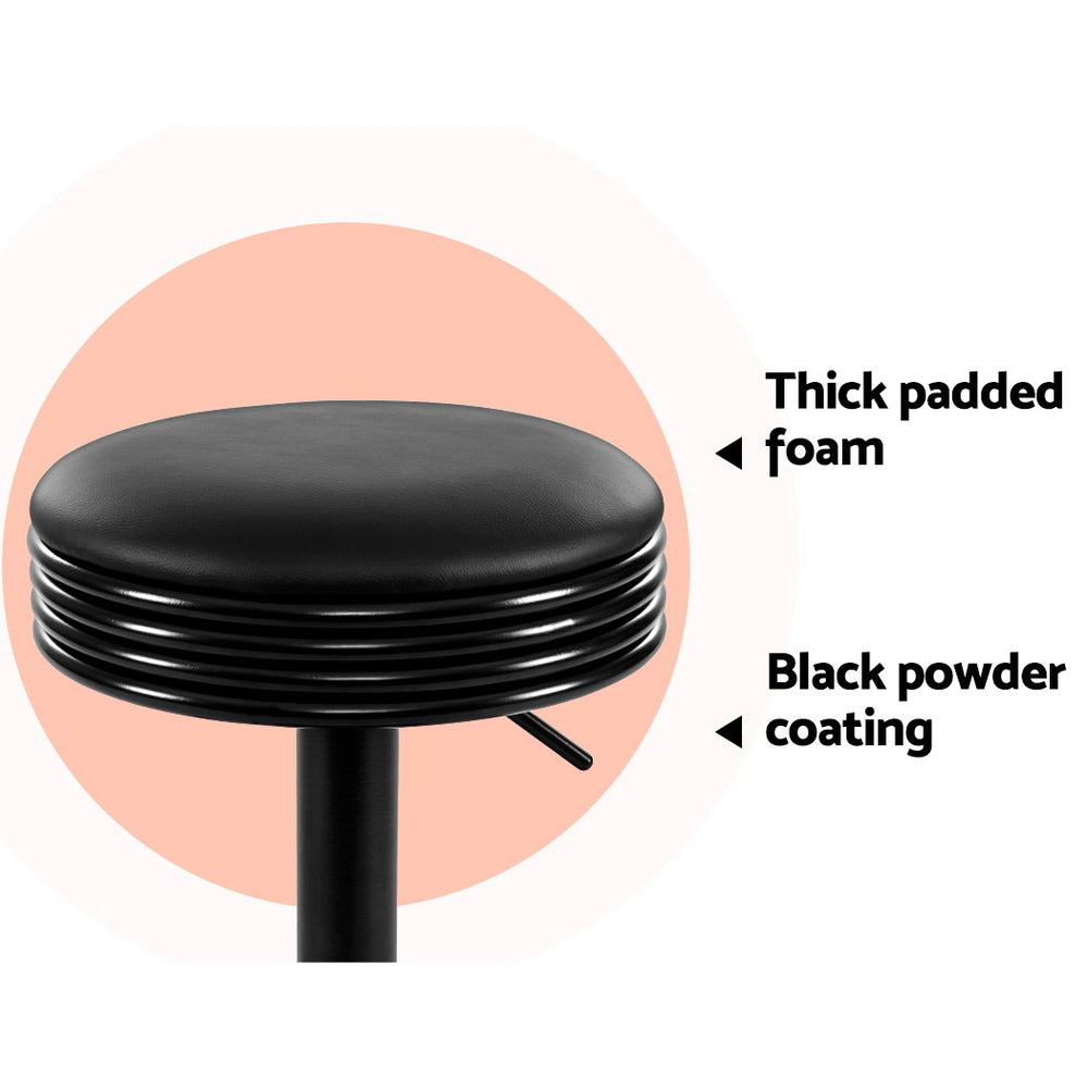 2x Bar Stools Leather Padded Gas Lift Black