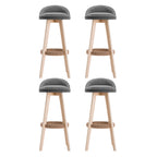 4x Bar Stools Padded Linen Wooden Grey