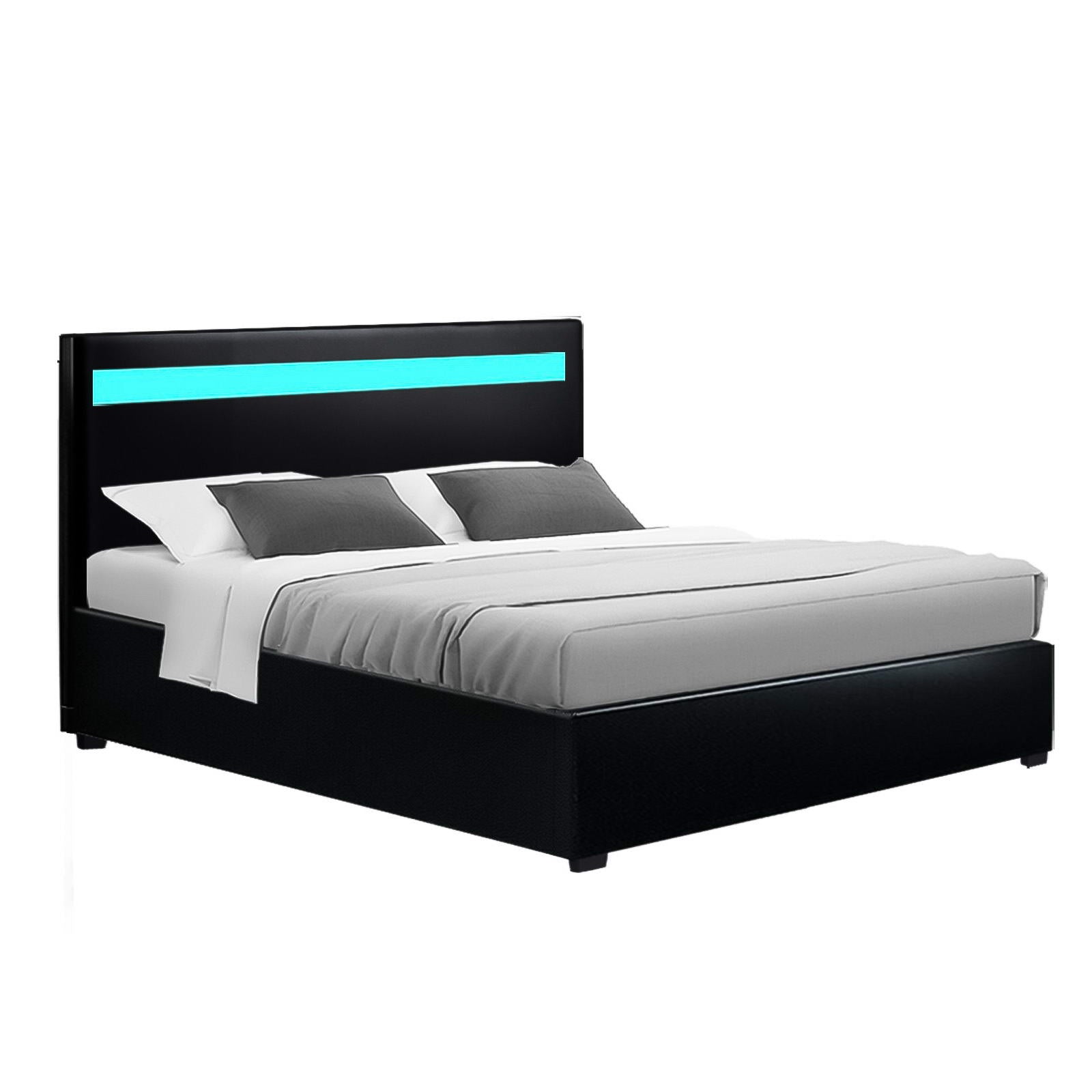 Black LED Bed Frame Double Size Gas Lift COLE
