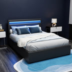 Black LED Bed Frame Double Size Gas Lift COLE