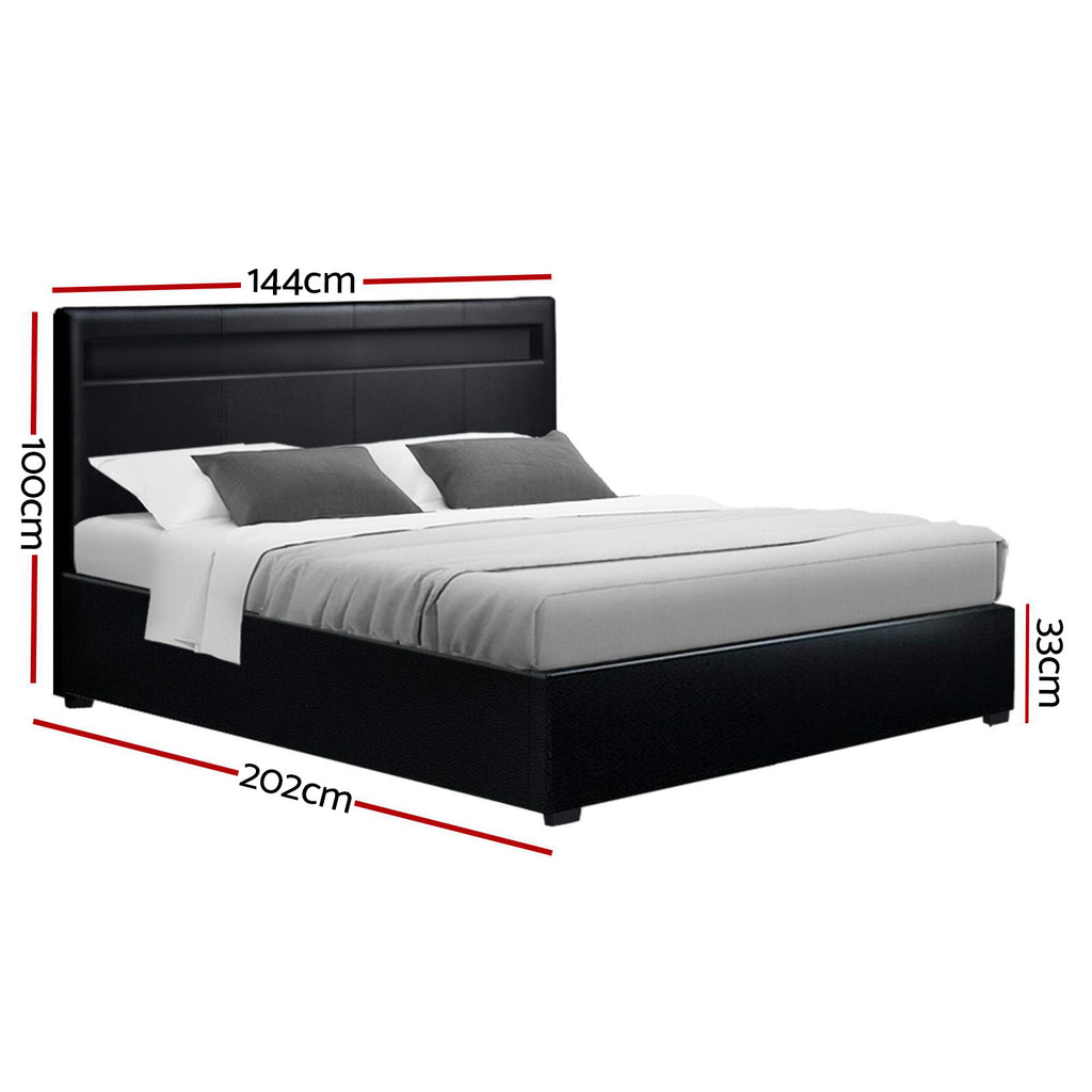 Black LED Bed Frame Double Size Gas Lift COLE