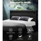 Black LED Bed Frame Double Size Gas Lift COLE
