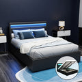 Black LED Bed Frame Double Size Gas Lift COLE