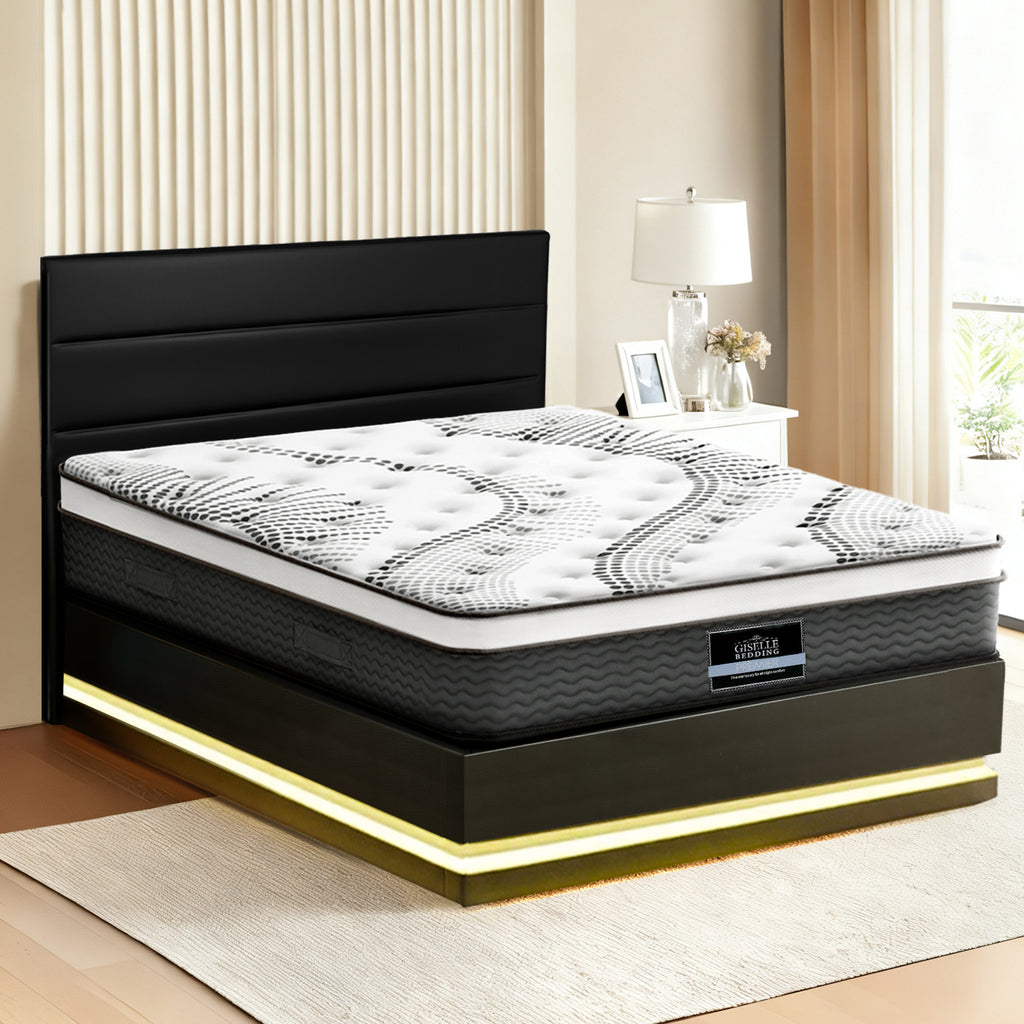 Bed with mattress RGB LED Queen Bed Frame with 32cm Giselle Mattress Set
