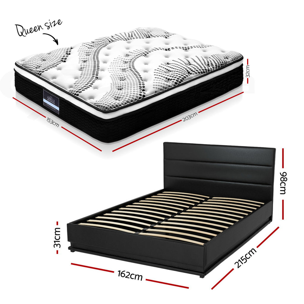 Bed with mattress RGB LED Queen Bed Frame with 32cm Giselle Mattress Set