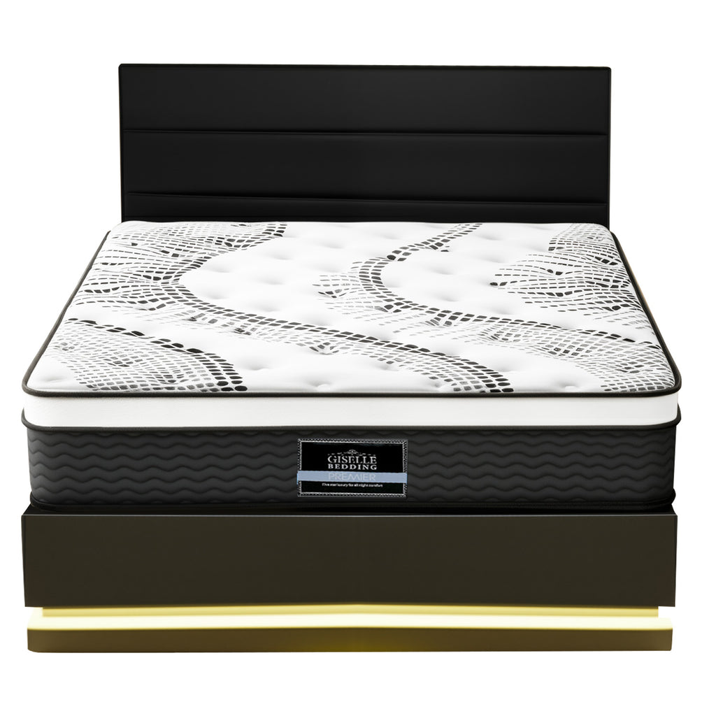 Bed with mattress RGB LED Queen Bed Frame with 32cm Giselle Mattress Set