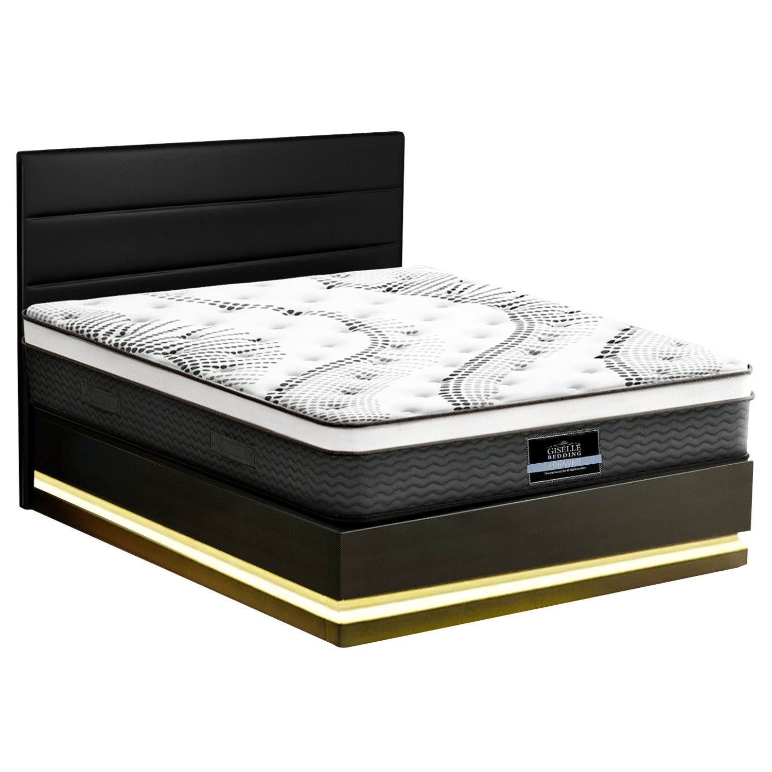 Bed with mattress RGB LED Queen Bed Frame with 32cm Giselle Mattress Set