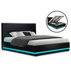 Bed Frame Double Size LED Gas Lift Black