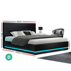 Bed Frame Double Size LED Gas Lift Black