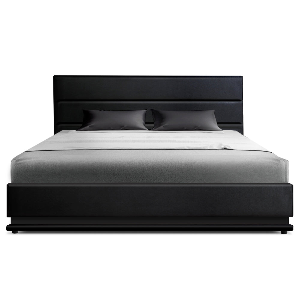 Bed Frame Double Size LED Gas Lift Black