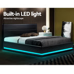 Bed Frame Double Size LED Gas Lift Black