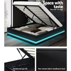Bed Frame Double Size LED Gas Lift Black