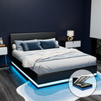 Bed Frame Double Size LED Gas Lift Black