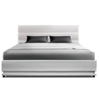 White LUMMI Bed Frame Double Size LED Gas Lift