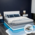 White LUMMI Bed Frame Double Size LED Gas Lift
