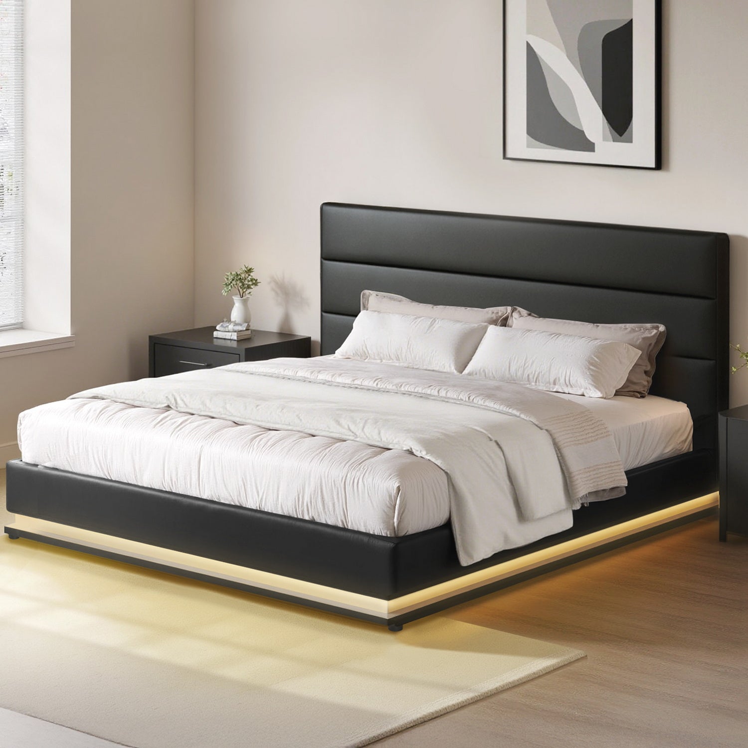 Bed Frame King Size LED Gas Lift Black LUMI
