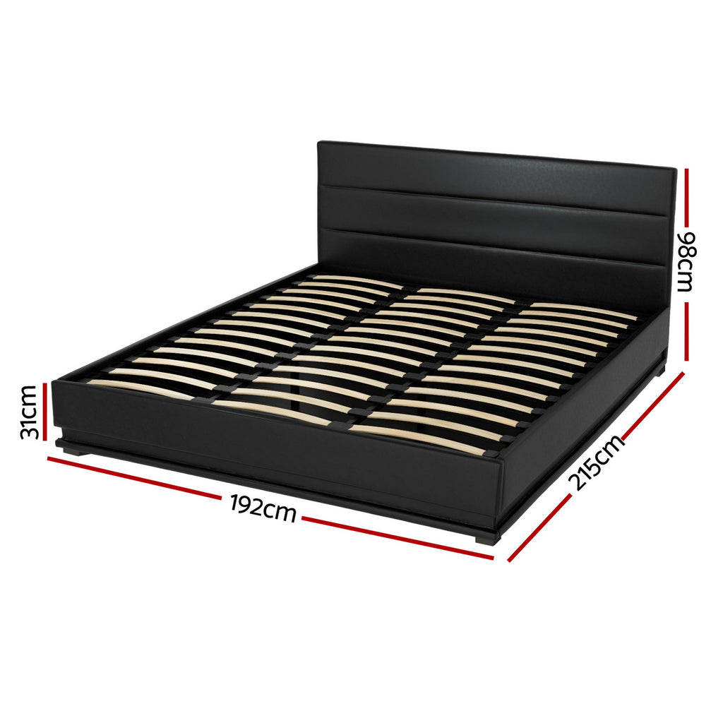 Bed Frame King Size LED Gas Lift Black LUMI