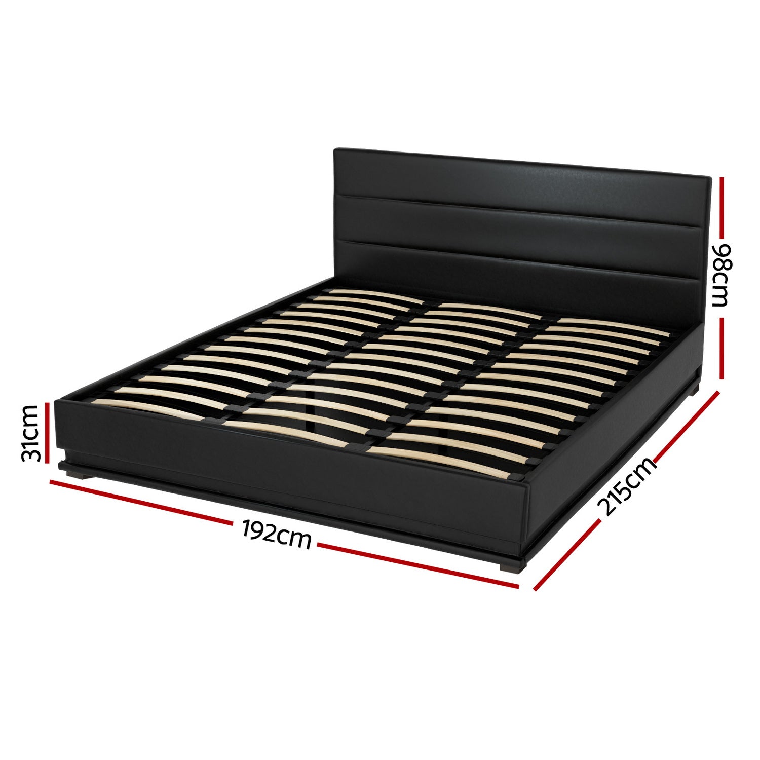 Bed Frame King Size LED Gas Lift Black LUMI