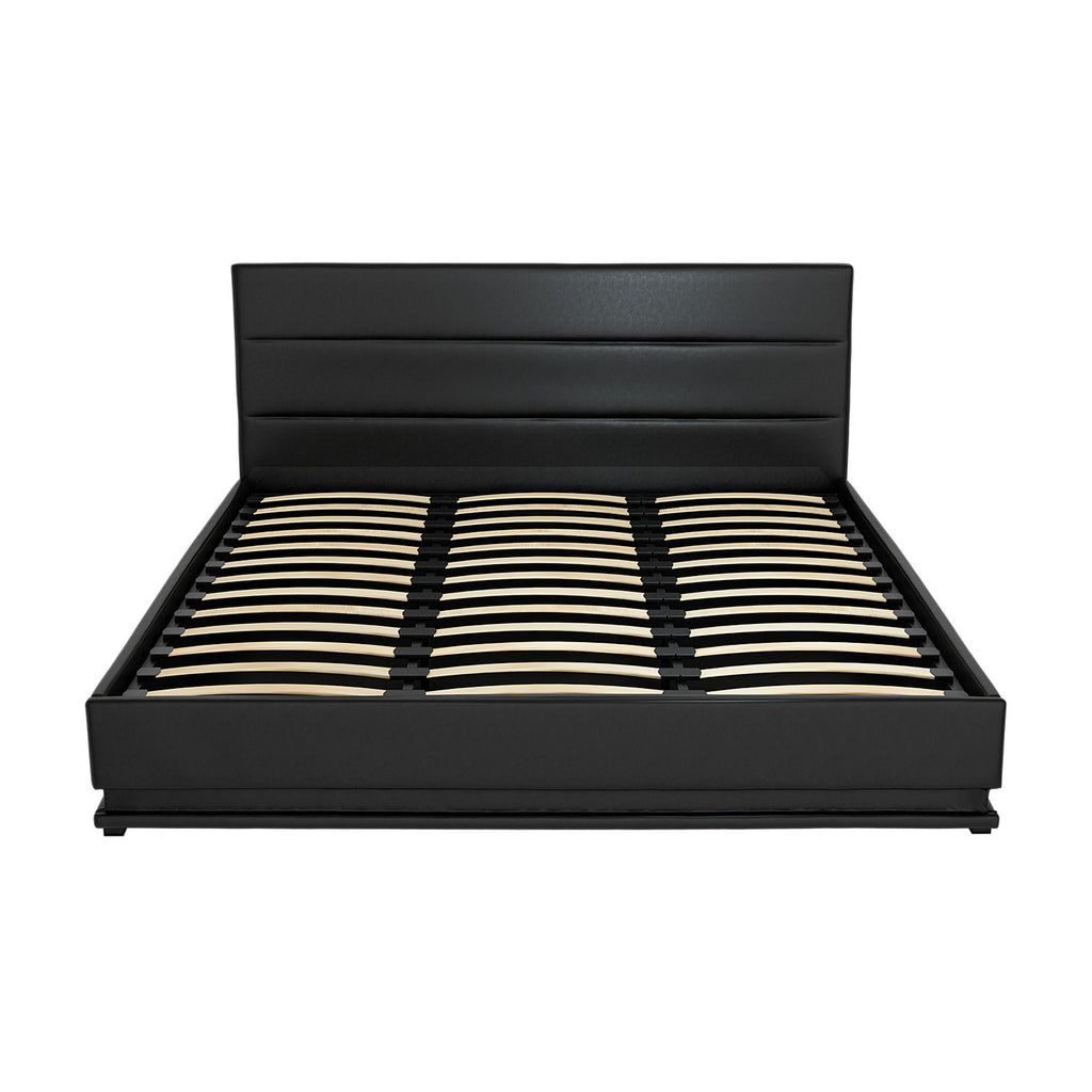 Bed Frame King Size LED Gas Lift Black LUMI