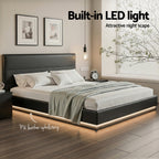 Bed Frame King Size LED Gas Lift Black LUMI