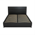 Bed Frame Queen Size LED Gas Lift Black LUMI