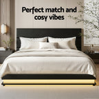 Bed Frame Queen Size LED Gas Lift Black LUMI